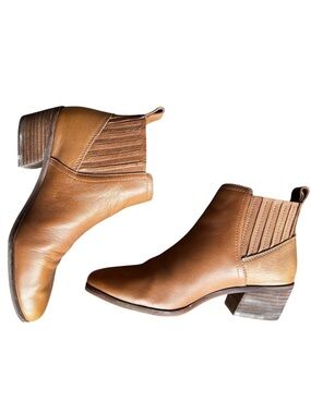 Lucky Brand Boots Shoes Ilsse Cognac Leather Ankle Pleated Detail Block Heel 8